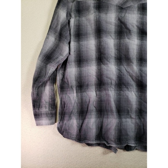 Roebuck Shirt Mens XL Cowboy Western Plaid Point‎ Pocket Button Gray Pearl Snap - Picture 10 of 12